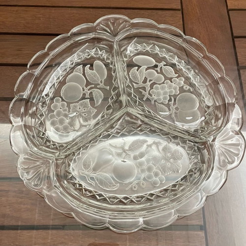 Glass serving platter vintage with three sections like new