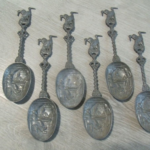 Metal Pewter Spoons used, set of 6 pieces