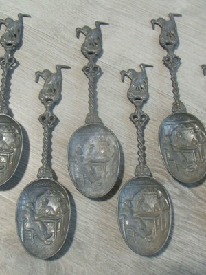 Metal Pewter Spoons used, set of 6 pieces