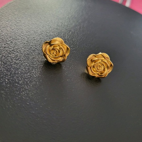 Rose earrings gold, handmade, stainless steel, new