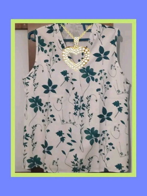 Impressive blouse white and blue with beautiful pattern