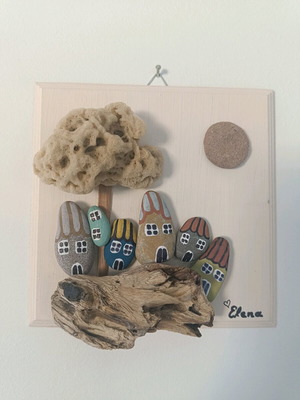 Wooden Handmade Frame with Sea Materials 16.5x16.5 cm New