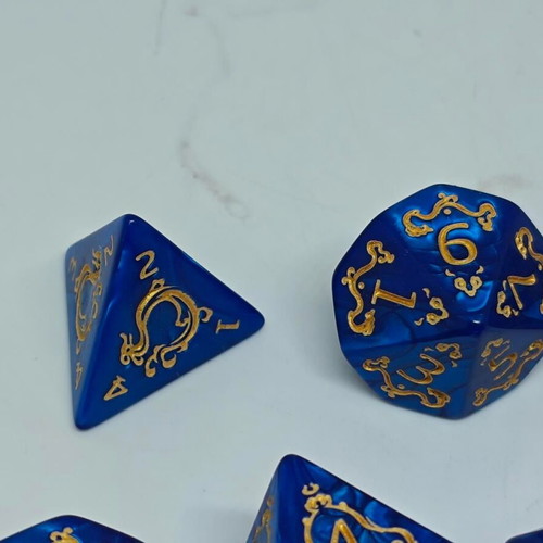 RPG Blue Dragon Pearl Dice Set like new with gold details