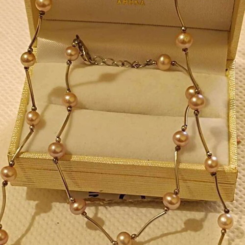 Silver 925 necklace and bracelet set with natural pearls new
