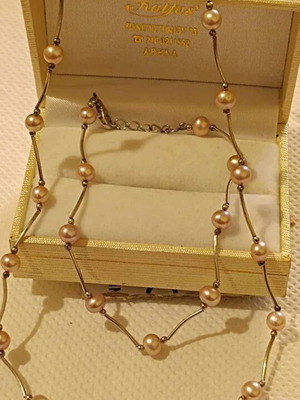 Silver 925 necklace and bracelet set with natural pearls new