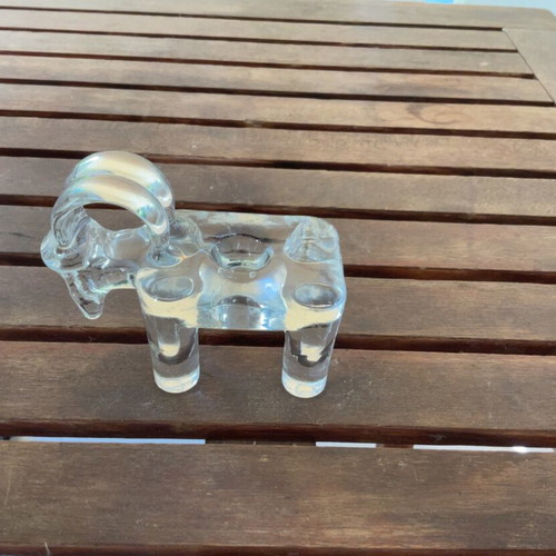 KOSTA BODA crystal ram candleholder/sculpture, Bertil Vallien Zoo Series 1970s/80s