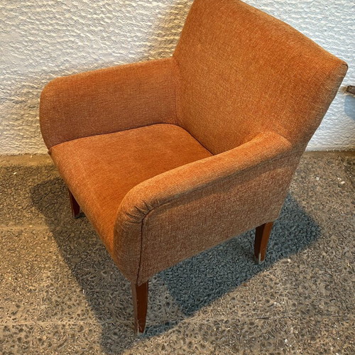 Armchair set vintage used, terracotta color, wooden legs