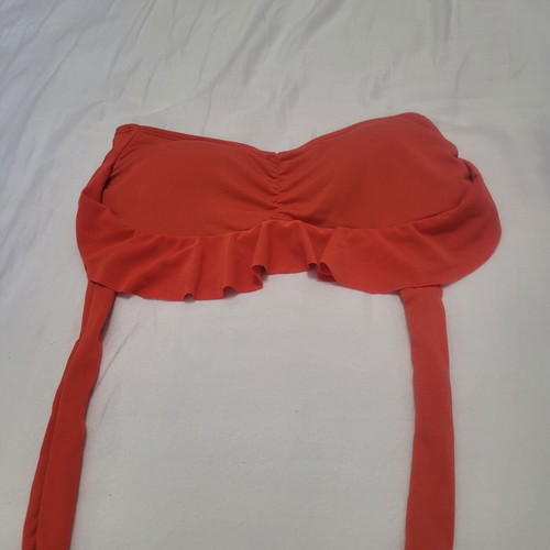 Strapless swimsuit with subtle ruffle, coral, size Small-Medium