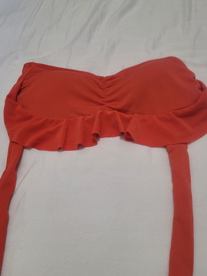 Strapless swimsuit with subtle ruffle, coral, size Small-Medium