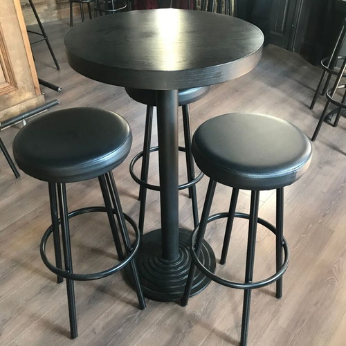 Coffee bar equipment set like new with stools, stands, tables, and marble counter