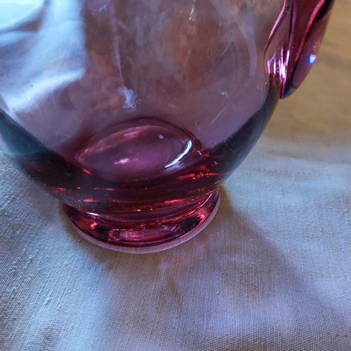 Granbury crystal pitcher used, 23×15 cm, deep pinkish color