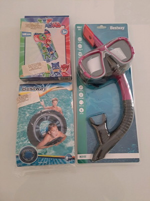 Swimming Goggles, Air Mattress, and Swim Ring New