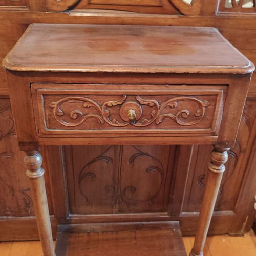 Antique portmanteau used with Art Nouveau mirror