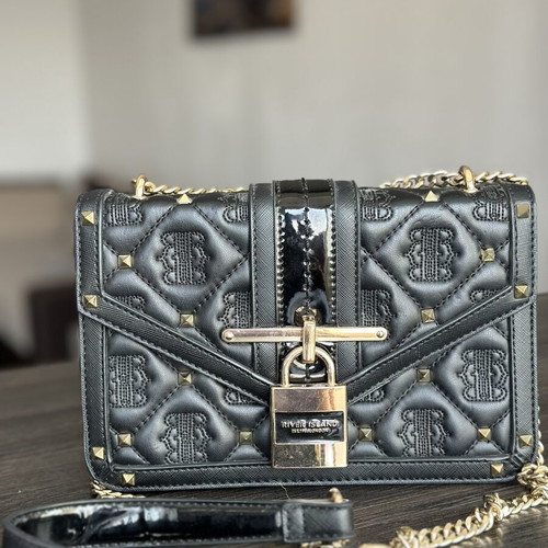 River Island shoulder bag like new, black with gold details