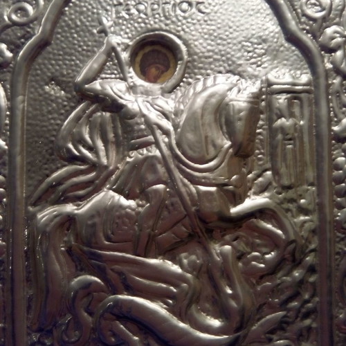 Silver icon of Saint George used, medium size