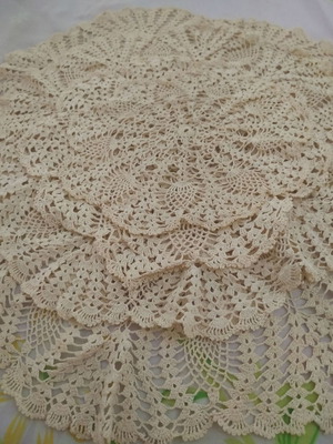 Crochet knit set used, 4 pieces, beige