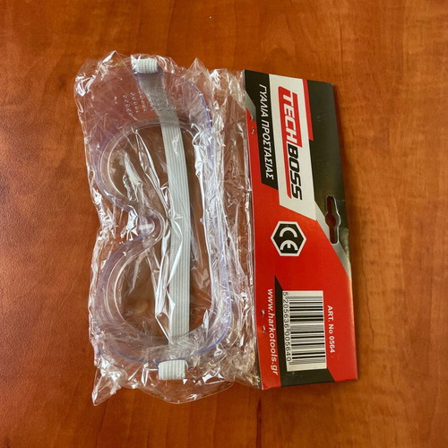 Safety glasses for work with transparent polycarbonate lenses and support strap
