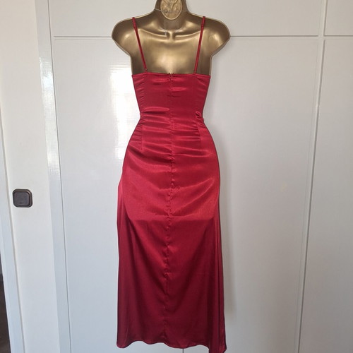 Shein dark wine red satin midi dress with slit, size medium