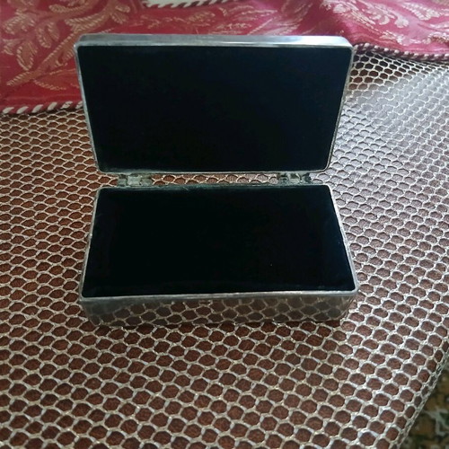 Miniature jewelry box used, silver with velvet interior