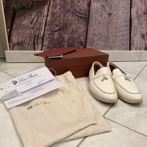 Loro Piana Summer Charm Walk Leather Loafers white ivory EU 39 like new