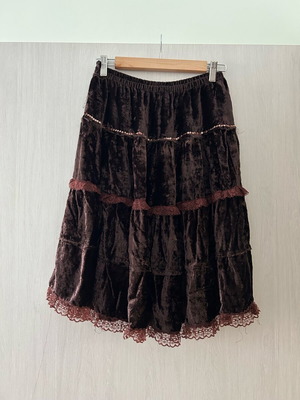 Βελούδινη boho φούστα καφέ I&D Colors μεταχειρισμένη