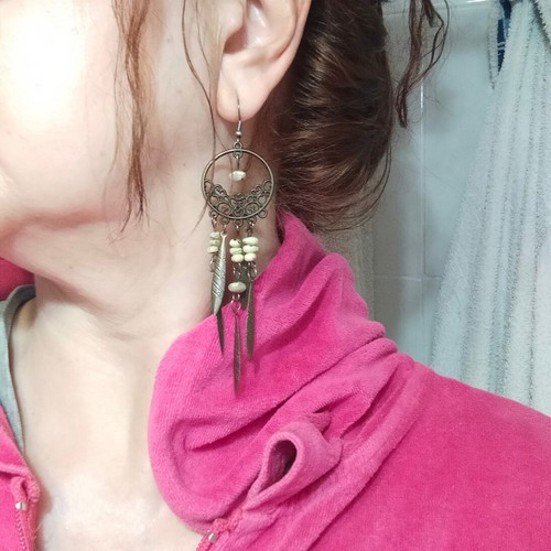 Boho Vintage Dreamcatcher Earrings with Bronze Details like new