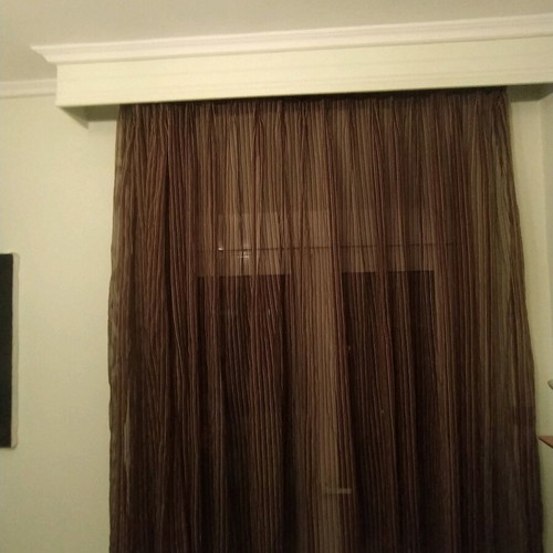 Curtain for window in dark brown shades with beige stripes like new