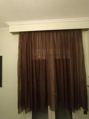 Curtain for window in dark brown shades with beige stripes like new