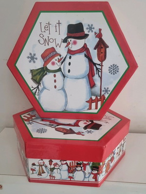 Σετ 2 εξαγωνικά κουτιά δώρου σαν καινούργιο με χριστουγεννιάτικο θέμα