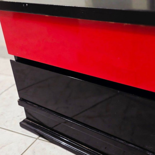 Modern nightstand black red lacquer used