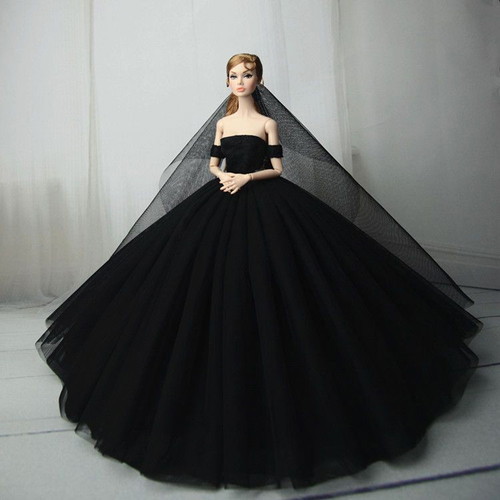 Wedding dress doll outfit black with veil new