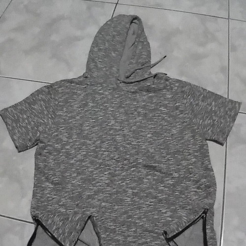 Men's unisex short sleeve hoodie sweatshirt, grey melange