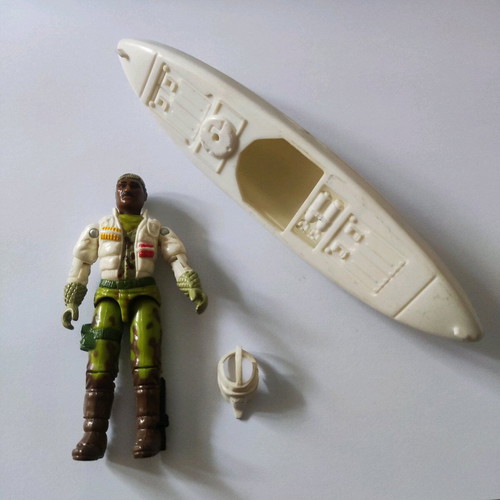 G.I. Joe Stalker Figure (Tundra Ranger v2) used, 1989 with helmet and kayak