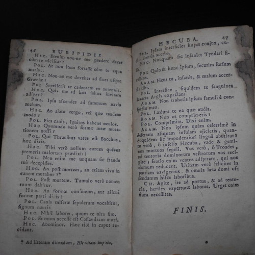 Euripides Ekavi Tragedy Book used, Greek and Latin, 18th century edition