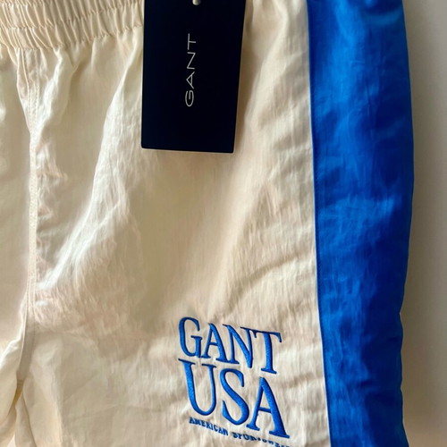Gant Satin Running Shorts New, White and Blue, Men W34