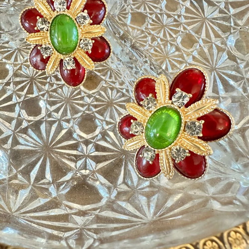 Earrings like new, large gold with stones and hallmark