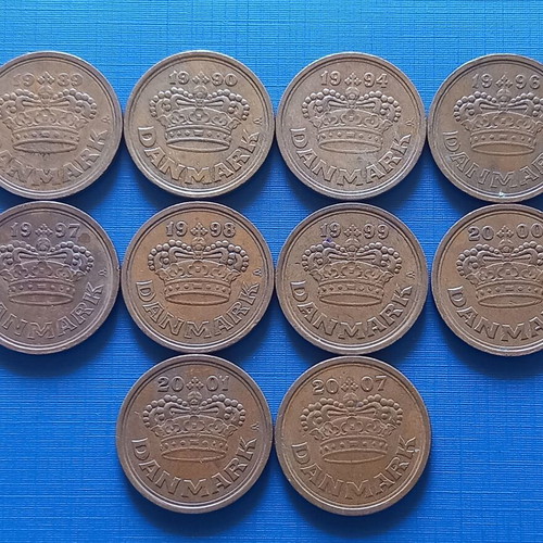 Denmark 50 ore coins lot of 8 like new (1989-2007)