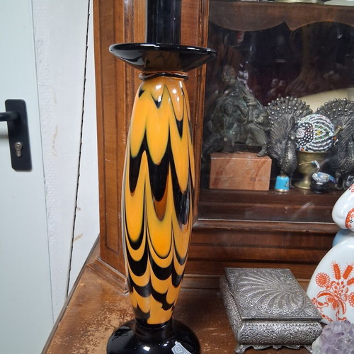 Morava Crystal Candlestick Mouth Blown Murano Like New