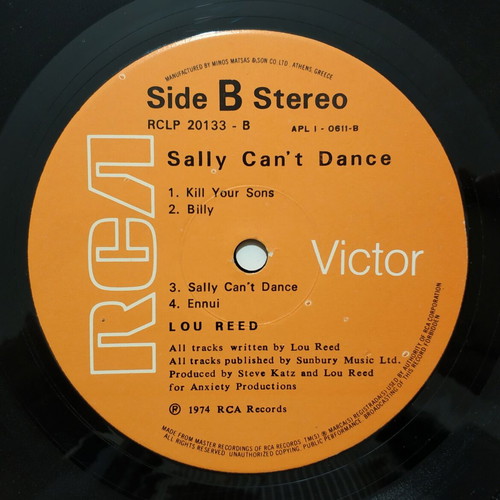 Lou Reed Sally Can't Dance vinyl record used, rock