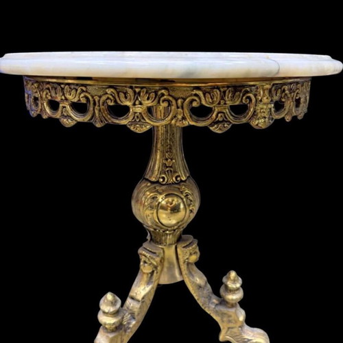 Vintage brass coffee table with marble top used