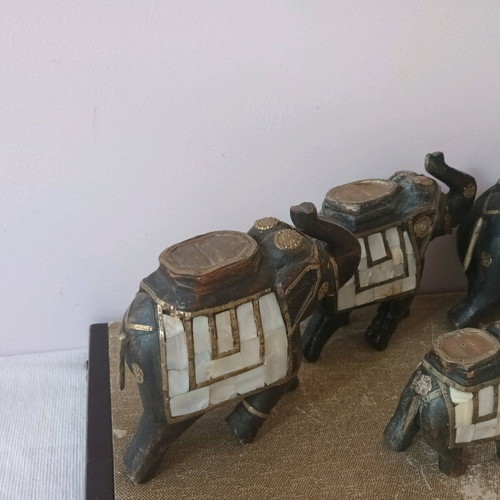 Handmade elephant statues like new from ebony and shell