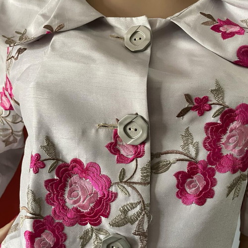 Jean Marie Lie floral suit set with skirt, white and pink