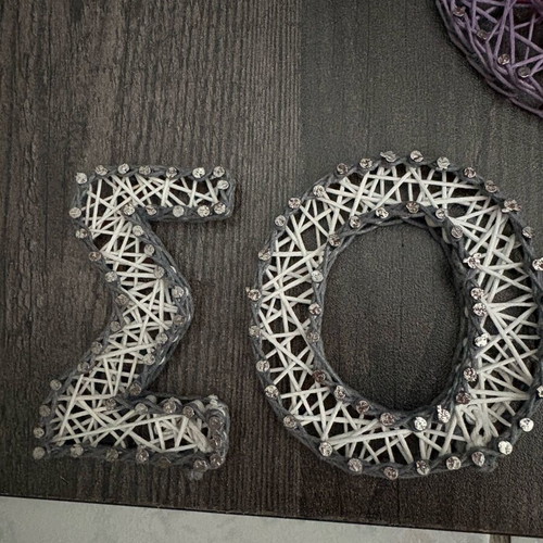 Handmade string art with name Sofi on wooden frame, new