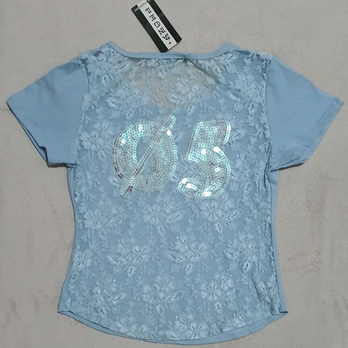Women's short-sleeve blouse with lace and sequins new, size XS/S