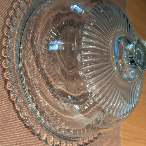 Glass cake stand with lid like new, large size, 32 cm diameter