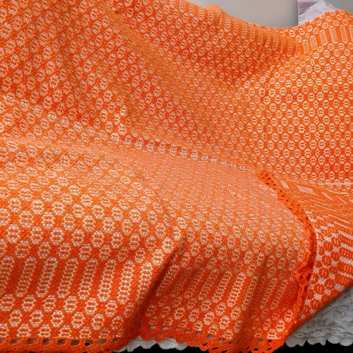 Handwoven caramel blanket with lace, like new