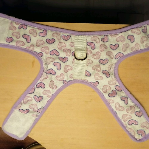 Dog harness refurbished for medium size, purple with hearts
