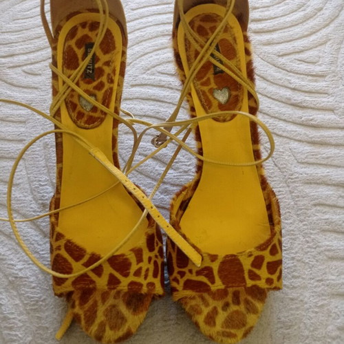 Schutz high-heeled sandals used, yellow-brown, size 40, pony leather