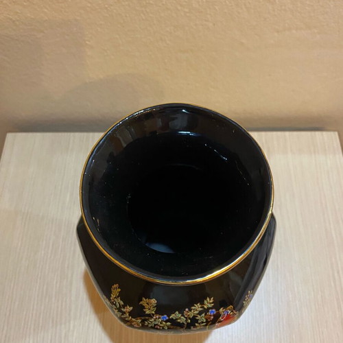 Vintage handmade black vase 24cm with 24K gold and butterflies