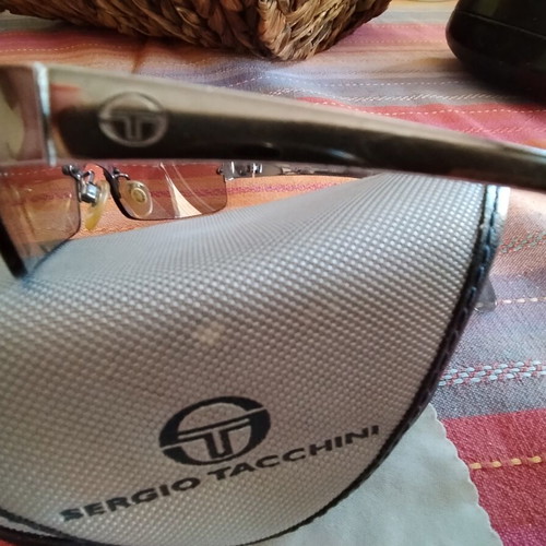 Sergio Tacchini unisex sunglasses used, silver metal frame mask shape